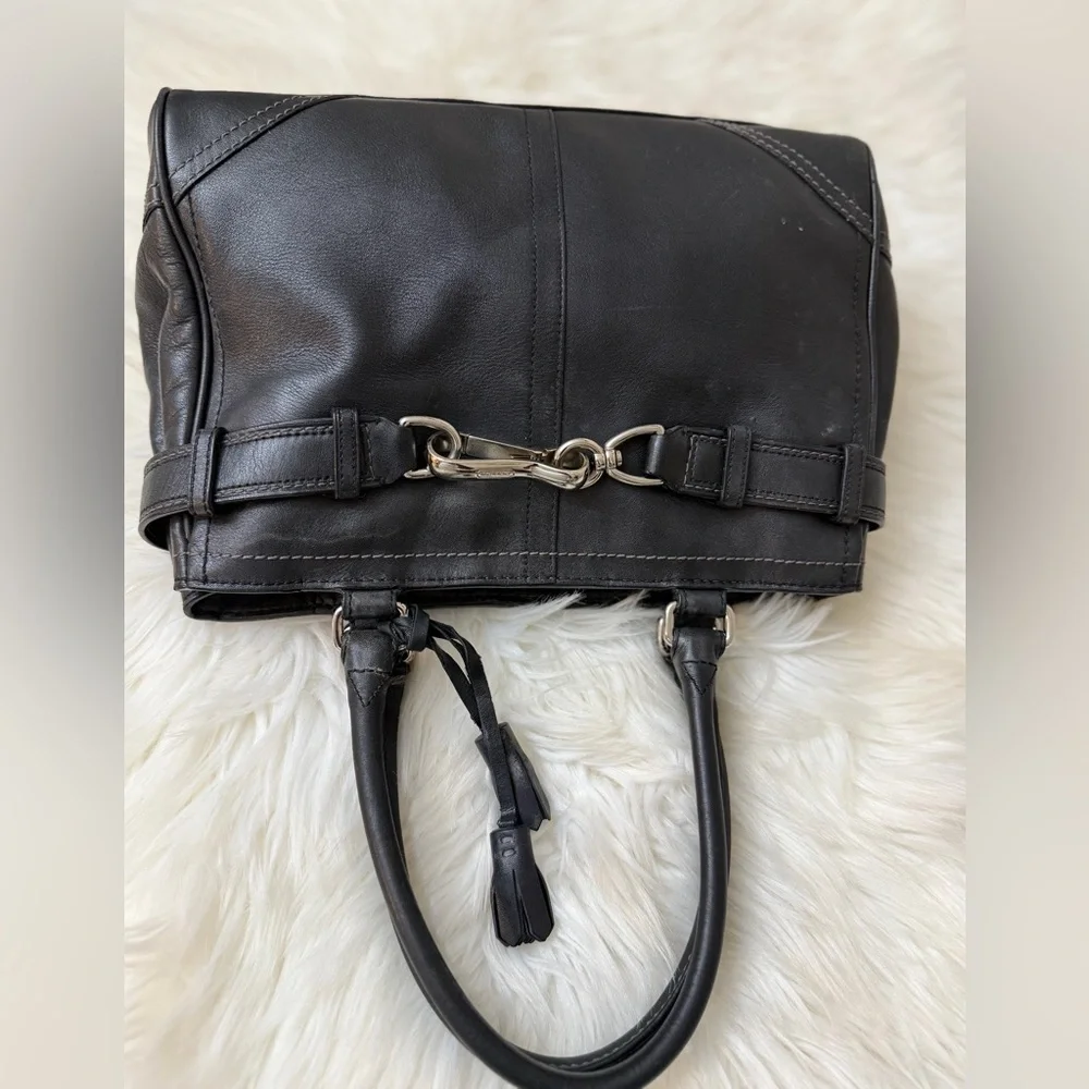 Coach Black Leather Satchel bag F08A70 Hampton with Horse-Bit Hardware - Picture 5 of 10